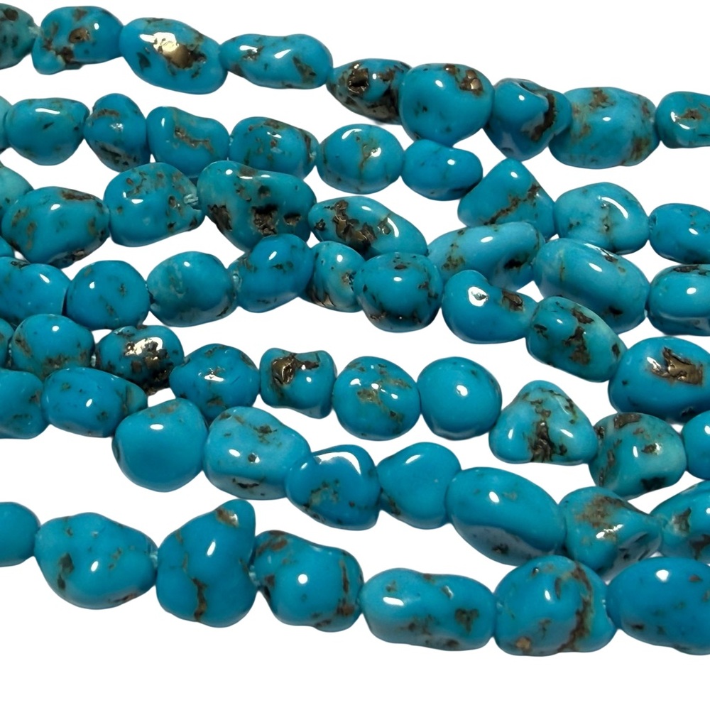 Neiman Marcus Bright Turquoise Leather Strap Nugget Bead Bracelet - Picture 5 of 8